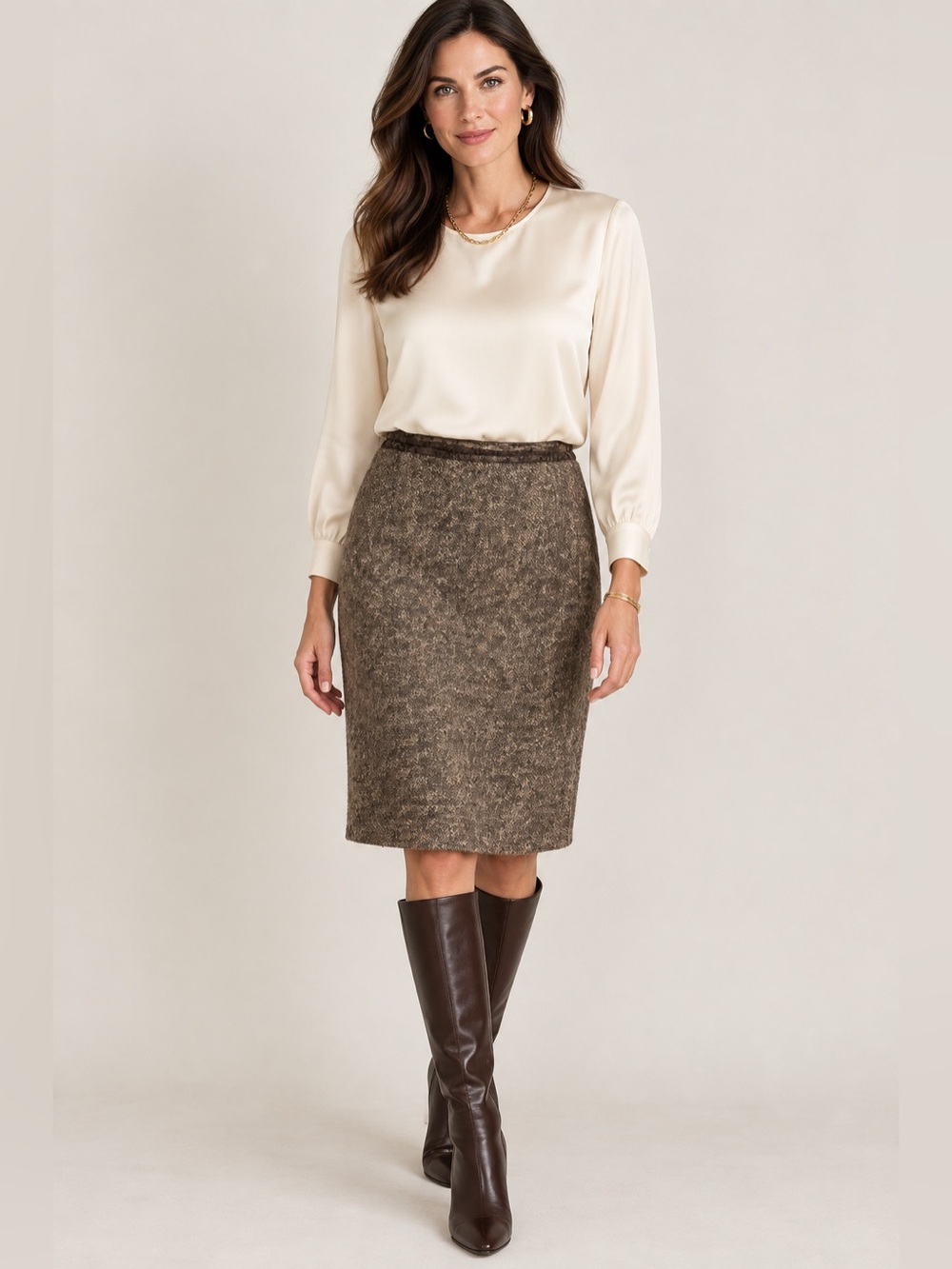 Massimo Dutti Size 38 Chocolate Brown Tweed Pencil Skirt Mohair Wool Alpaca